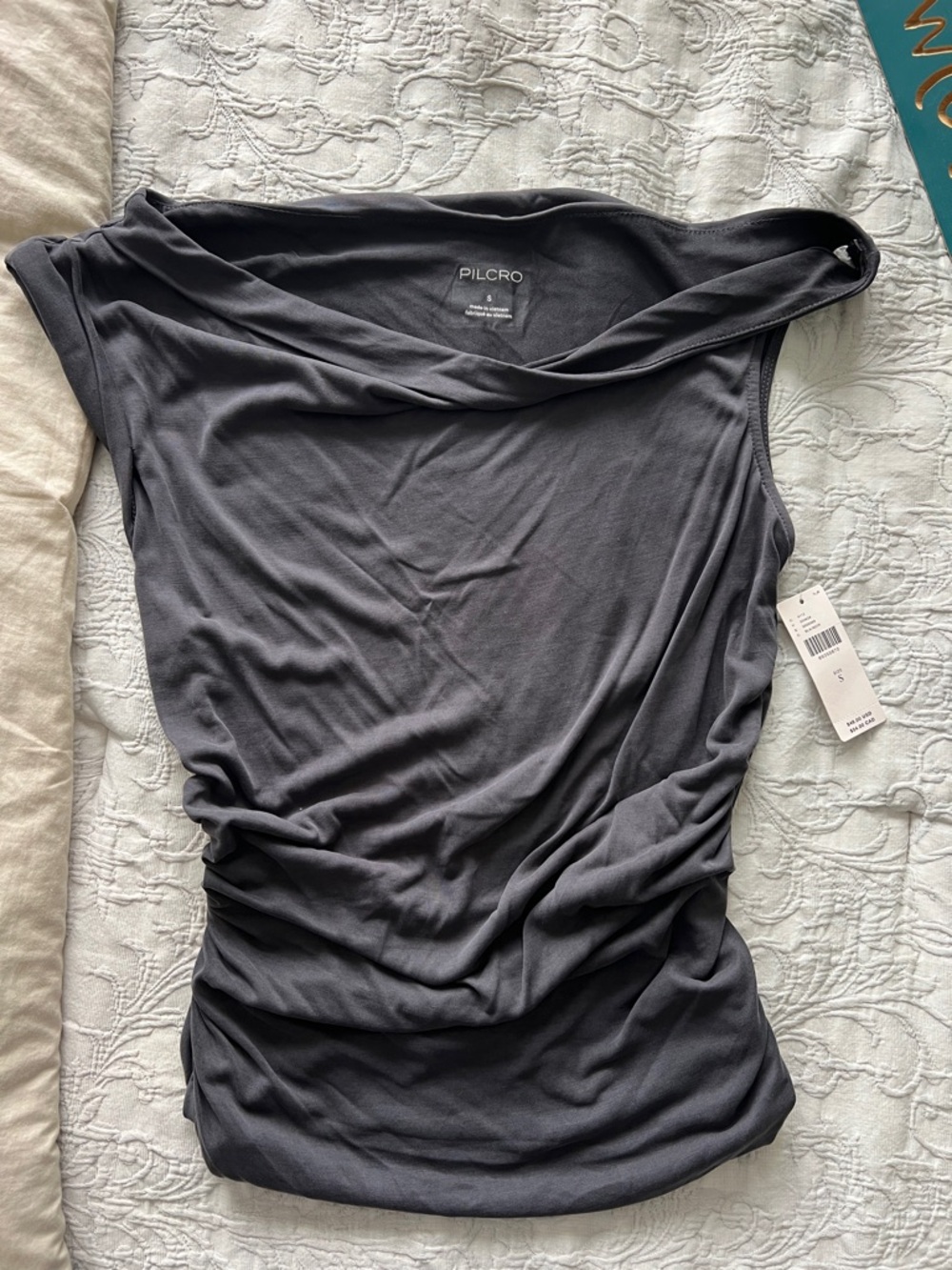 Pilcro Charcoal Draped Sleeveless Off the Shoulder Tank Top